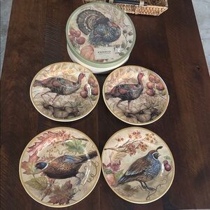 Pottery Barn Fall Bird Salad Plates - Set of 4 (Olive/Tan)